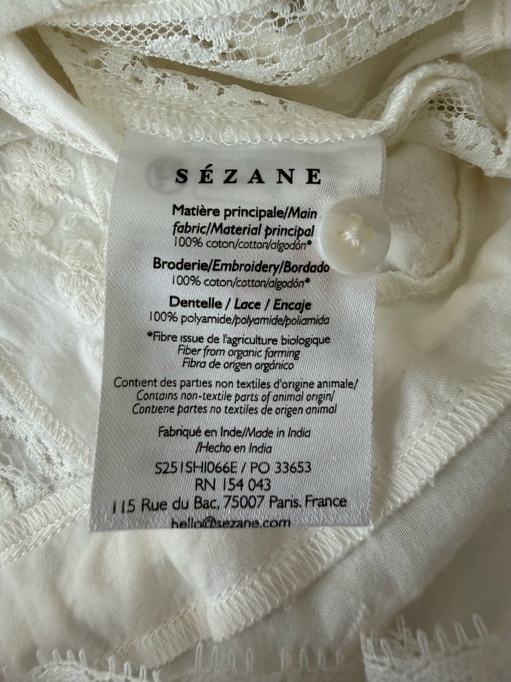 NWT Sezane Shenali - Button-up White Lace Blouse - Picture 9 of 10
